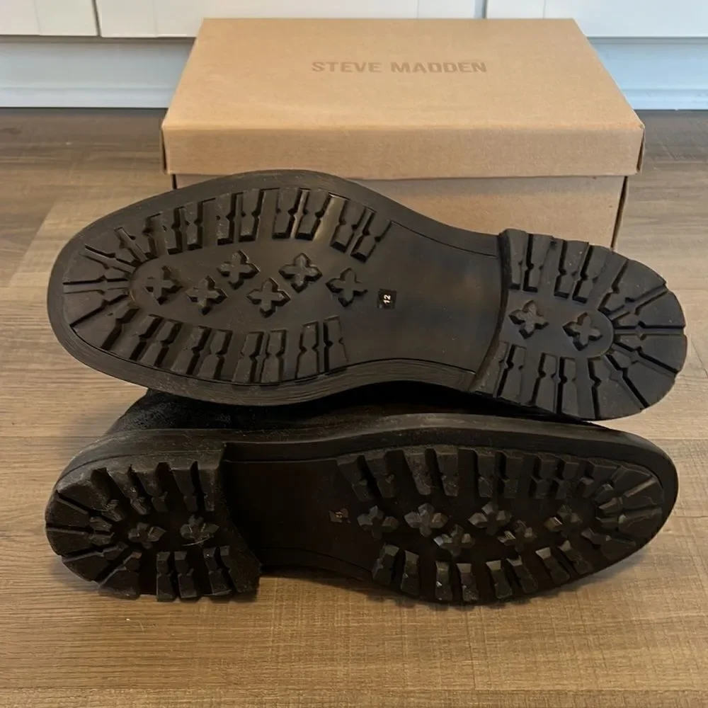 Steve Madden Brad Black Suede Moto Boot Men's Size 12 NEW